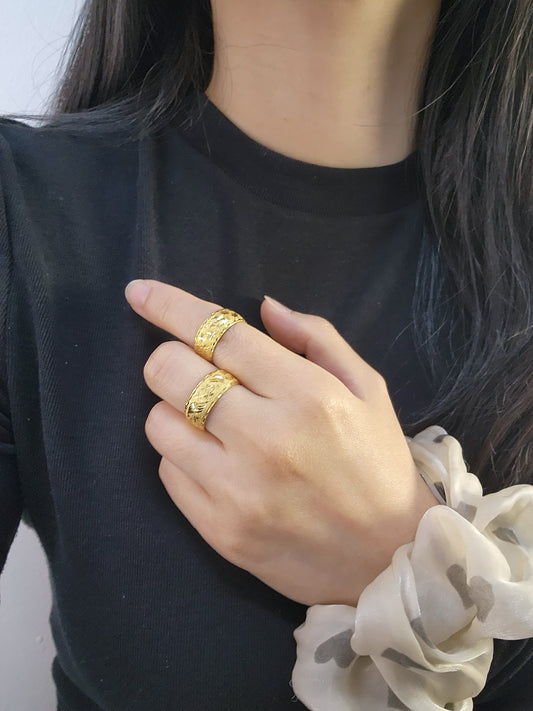 916 Gold Thick Star Wedding Band Ring